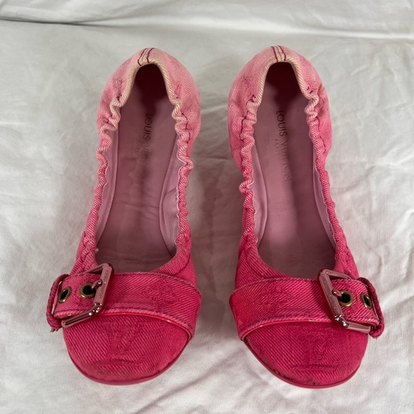 LOUIS VUITTON Pink Denim Elastic Sunburst Flats Women's Marked as 36.5 EU 6.5US - Picture 5 of 11